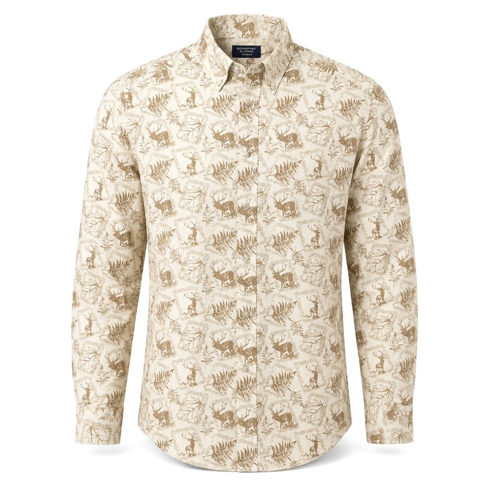 Roundtree & Yorke Outdoors Mens LT Fall Print Button Down Shirt 100% Cotton NEW